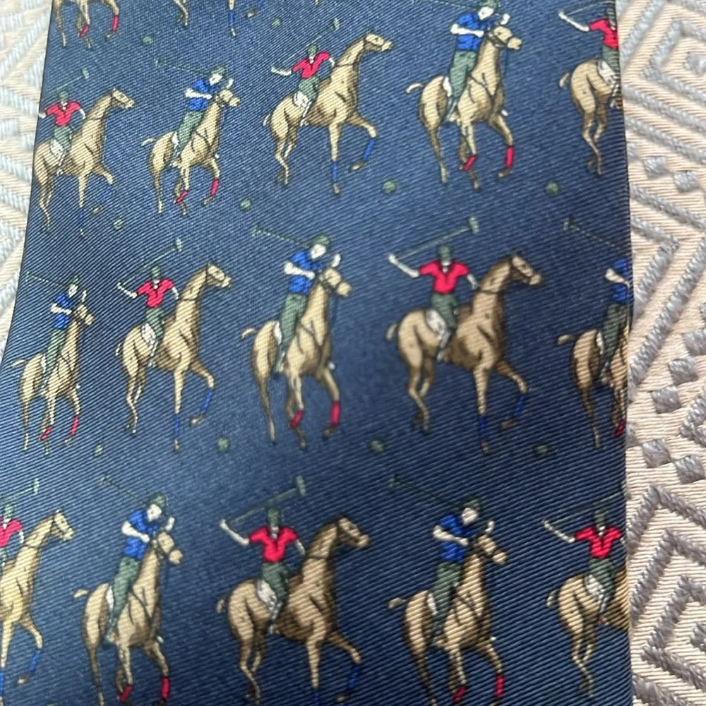 HORCHOW MENS TIE NAVY W/ POLO PLAYERS